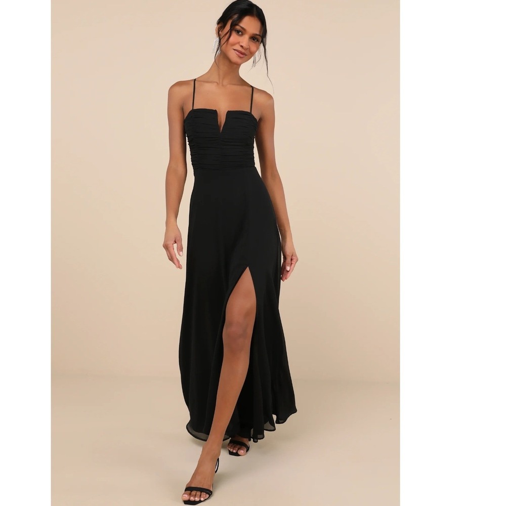 Lulus Sweeney Black Sleeveless Maxi Dress Sleeveless Side Slit Gown XS New